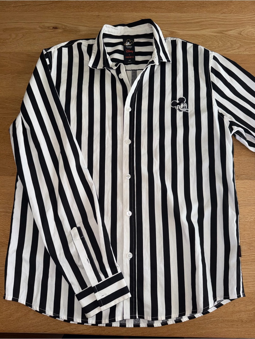 Forever 21 Black & White Vertical Stripe Button-Down Shirt